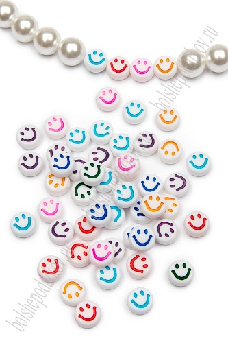 Бусины круглые &amp;quot;Смайлик&amp;quot; 7 мм (500 гр) SF-7264