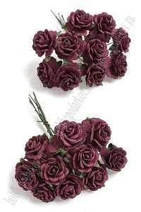 Тайские бумажные цветочки 2 см на веточке &quot;Розочка&quot; (20 шт) R4/104, бордовый