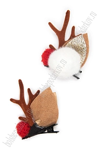 Новогодние заколки &quot;Рожки&quot; (1 пара) SF-7562, коричневый №18