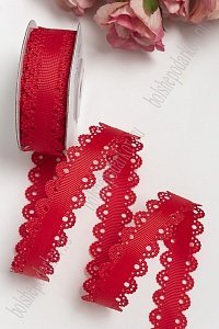Лента репсовая с ажурными краями, 2 см (SF-3453) красный №26