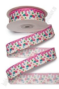 Лента репсовая 2,5 см*25 ярд с рисунком &quot;Конфетки&quot; SF-6131