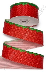 Лента репсовая 4 см*25 ярд с рисунком &quot;Клубничка&quot; SF-6130
