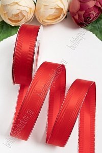 Лента репсовая с люрексом и атласной вставкой 2,5 см*20 ярд (SF-5851) красный №26