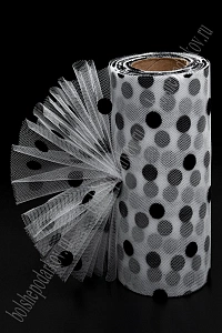 Фатин &quot;Крупный горох&quot; 15 см*15 ярд (SF-3779) белый/черный