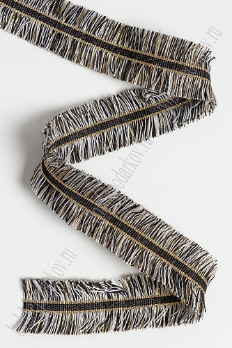 Тесьма отделочная 3 см*5 ярд &amp;quot;Бахрома с люрексом&amp;quot; (SF-2461) черный/белый