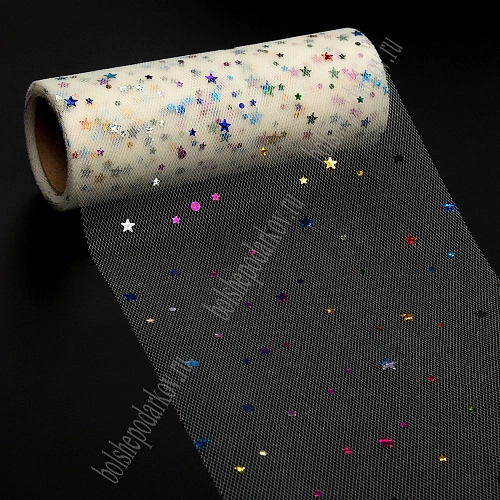 Фатин с пайетками &amp;quot;Звездочки&amp;quot; 15 см*10 ярд (SF-2945) бежевый №7