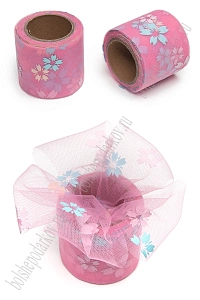 Фатин «Цветочки» 5,5 см*15 ярд (SF-6042) розовый №46
