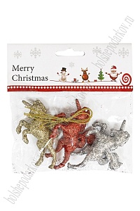 Новогодние украшения с блестками &quot;Единорог&quot; 5,5*7 см (3 шт) SF-3510