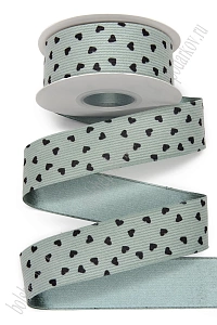 Лента вельвет/атлас &quot;Сердечки&quot; 3,8 см*10 ярд (SF-8058) пыльно-аквамариновый №6