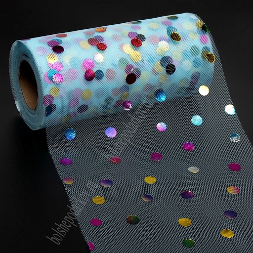 Фатин &amp;quot;Разноцветный горох&amp;quot; 15 см*25 ярд (SF-2951) светло-голубой