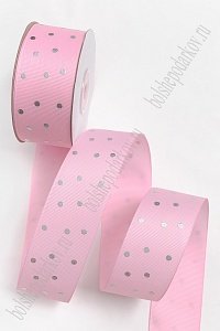 Лента репсовая 4 см*25 ярд &quot;Горох&quot; SF-7090, розовый №04