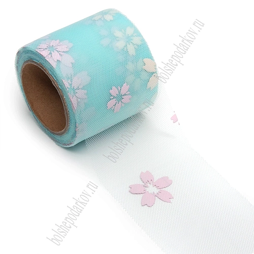 Фатин «Цветочки» 5,5 см*15 ярд (SF-6042) аквамариновый №27