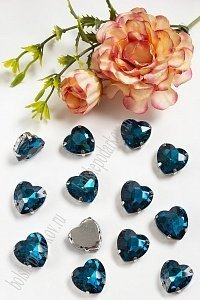 Стразы пришивные 16 мм &quot;Сердечко&quot; (10 шт) SF-3715, темно-бирюзовый №8