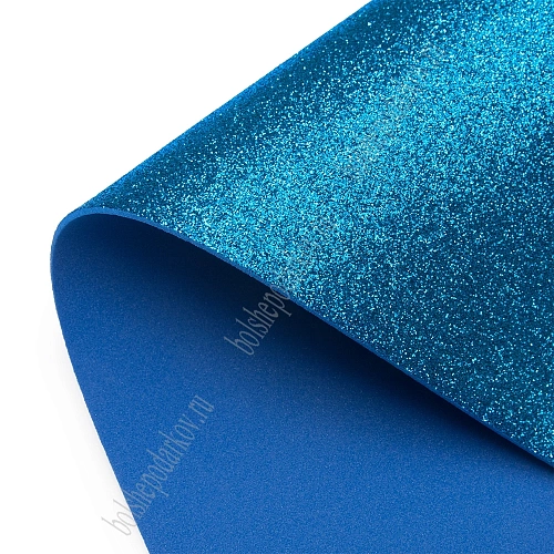 Фоамиран глиттерный А4, 2 мм Premium (10 листов) SF-1955, синий №021А