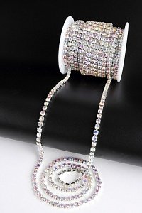 Стразы в бобине SS16М (4 мм*10 ярд) SF-2055, серебро хамелеон в серебряной оправе