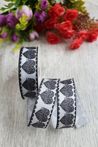 Лента репсовая 2,5 см с рисунком &amp;quot;Сердце&amp;quot; SF-1259-5 (ошибка в тексте)