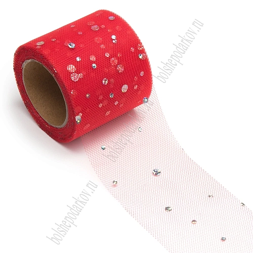 Фатин с пайетками 5,5 см*15 ярд (SF-5806) красный №37