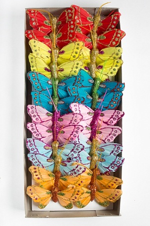 Бабочки декоративные 6 см на проволоке (24 шт) SF-2559, ассорти