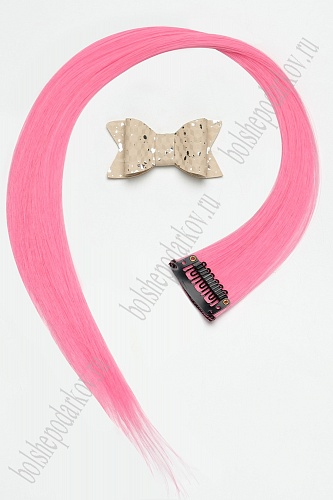 Прядь волос однотонная на заколке, светящаяся в темноте (6 шт) SF-6104, розовый №2