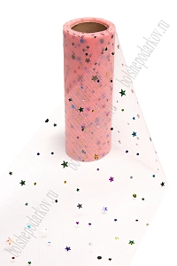 Фатин с пайетками &quot;Звездочки&quot; 15 см*10 ярд (SF-2945) розовый персик №17