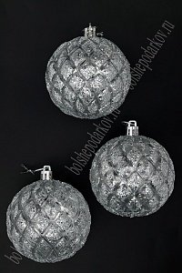Набор новогодних шаров 8 см (3 шт) SF-7805, серебро №2