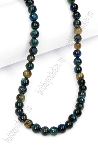 Бусины круглые на нитке 6 мм (SF-7590) соколиный глаз микс