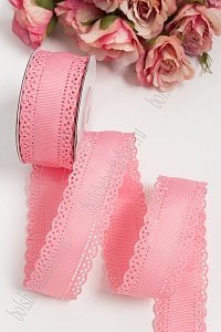Лента репсовая с ажурными краями 3 см*10 ярд (SF-1750) розовый №253