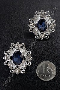 Серединка ювелирная (2 шт) SF-5794, серебро/темно-синий №22