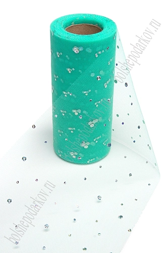 Фатин с пайетками &amp;quot;Горох&amp;quot; 15 см*25 ярд (SF-2939) аквамарин №18