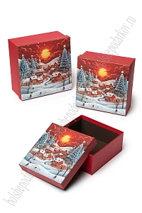 Коробки новогодние квадратные 3 в 1, 19*19*9,5 см, (SF-7564), красный №21