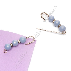 Булавка с 3 бусинами и стразами 5,8 см (2 шт) SF-8108, голубой/золото