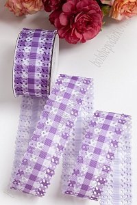 Лента репсовая с ажурными краями &quot;Клетка&quot; 3,5 см*10 ярд (SF-5179) фиолетовый