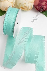 Лента репсовая с ажурными краями 3 см*20 ярд (SF-1750) светло-аквамариновый №218