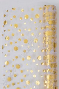 Органза 48 см*5 ярд "Кружочки" (SF-3132) золотой/белый Органза 48 см*5 ярд "Кружочки" (SF-3132) золотой/белый