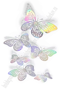 Бабочки декоративные 3D (12 шт) SF-7832, серебро голографик №13