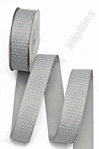 Лента репсовая 2,5 см*20 ярд &quot;Мелкий горох&quot; (SF-179) серый №03