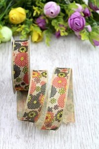 Лента из мешковины 2,5 см*10 ярд (SF-1320) "Цветы" №1