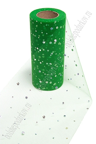 Фатин с пайетками &amp;quot;Горох&amp;quot; 15 см*25 ярд (SF-2939) зеленый №48