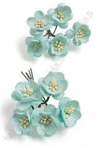 Тайские бумажные цветочки 2,5 см на веточке &quot;Цветущая вишня&quot; (10 шт) S3/166, аквамариновый