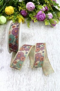 Лента из мешковины 2,5 см*10 ярд (SF-1320) &quot;Цветы&quot; №4