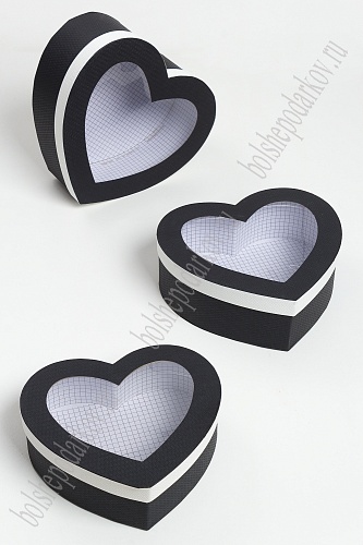 Коробки сердце 3 в 1, с прозрачной крышкой, 25*24*9,5 см (SF-1837F) черный