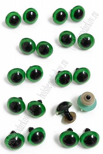Фурнитура &amp;quot;Глазки для игрушек&amp;quot; 16 мм, с заглушками (20 шт) SF-2141, зеленый