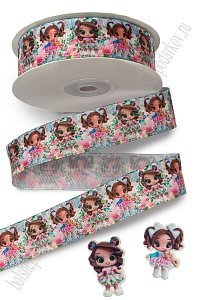 Лента репсовая 2,5 см*25 ярд с рисунком "Куколка" SF-6131, №6