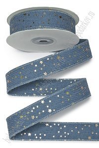 Лента джинсовая 2,5 см*10 ярд &quot;Звёздочки&quot; (SF-7392) голубой