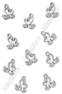 Подвеска металл 1,2*1,2 см &quot;Лебеди&quot; (10 шт) SF-7745, серебро