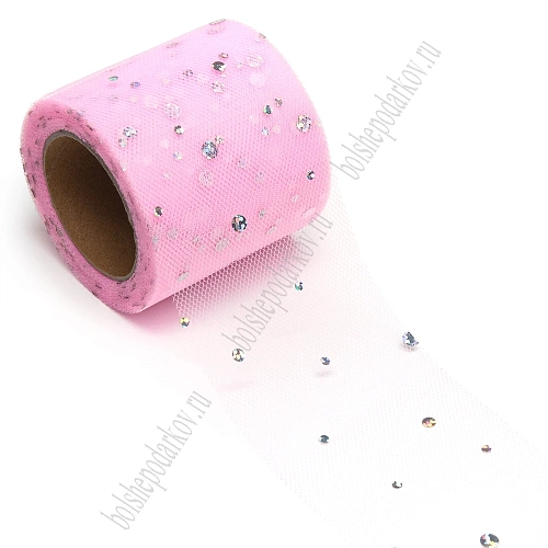 Фатин с пайетками 5,5 см*15 ярд (SF-5806) розовый №42