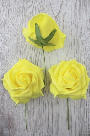 Головки цветов &quot;Роза&quot; 10 см на веточке (24 шт) N46-19, желтый