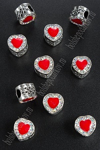 Бусины металл со стразами "Сердце" (5 шт) SF- 2502