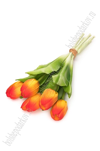 Веточка декоративная &amp;quot;Тюльпан&amp;quot; 32 см (5 шт) SF-8136, желто-красный