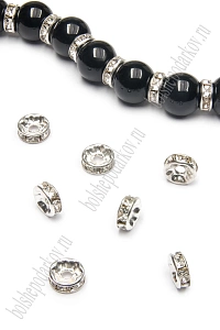 Бусина разделитель с кристаллами 8 мм (100 шт) SF-8139, серебро